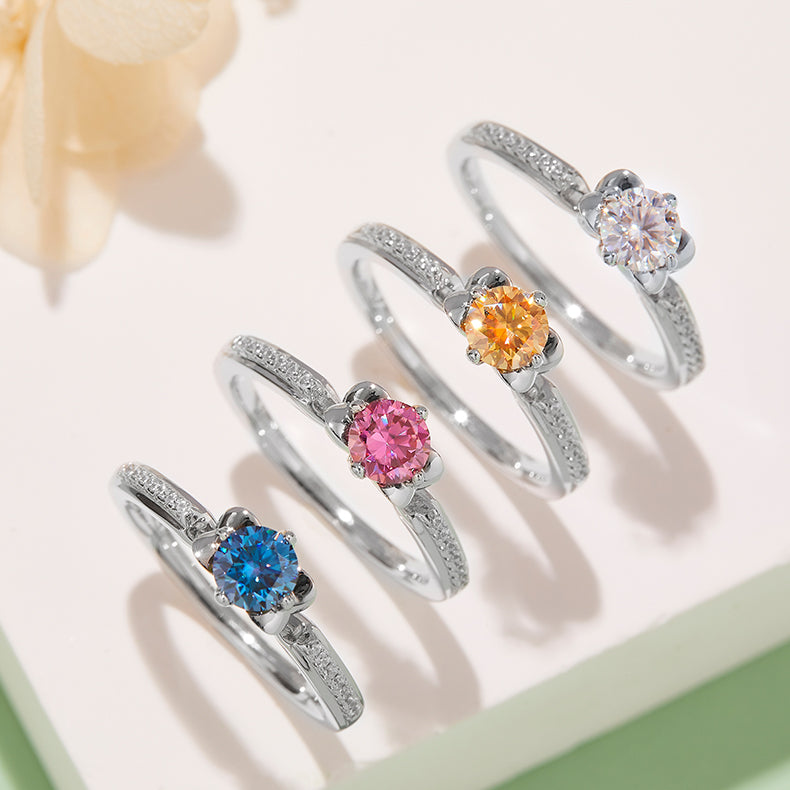 Half-Carat Moissanite Ring for Women, S925 Silver, Platinum Plated, D Color