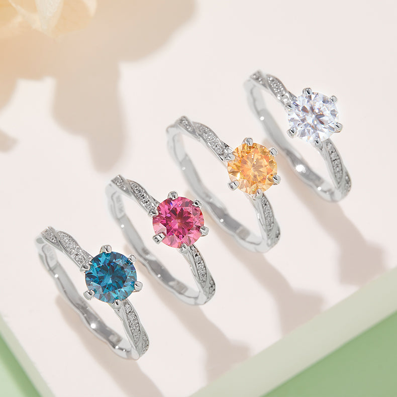 Graceful Twist Moissanite Ring, S925 Silver Platinum-Plated, 1CT D Color