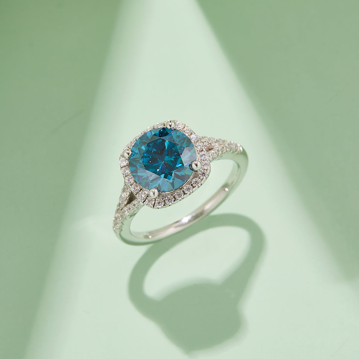 Double Arm Cushion-Cut Moissanite Ring, S925 Silver Platinum-Plated, 3.0CT D Color