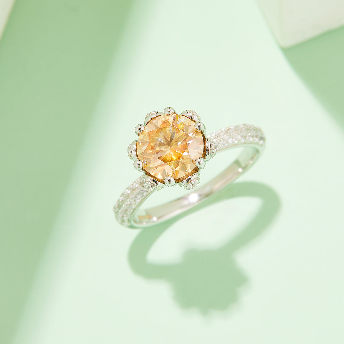 Floral Halo Moissanite Ring, S925 Silver with Platinum Plating, 2.0CT D Color