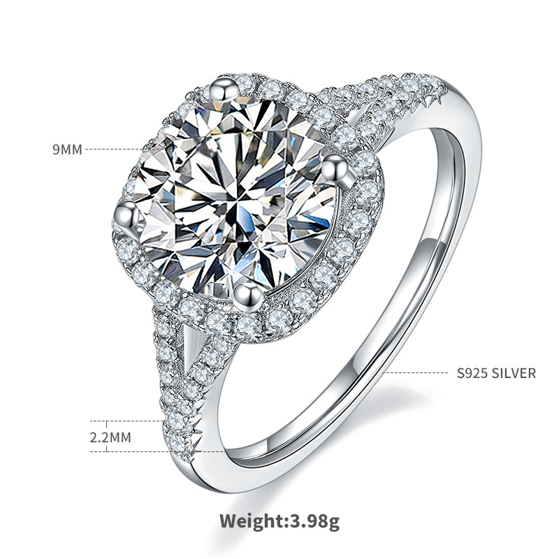 Double Arm Cushion-Cut Moissanite Ring, S925 Silver Platinum-Plated, 3.0CT D Color