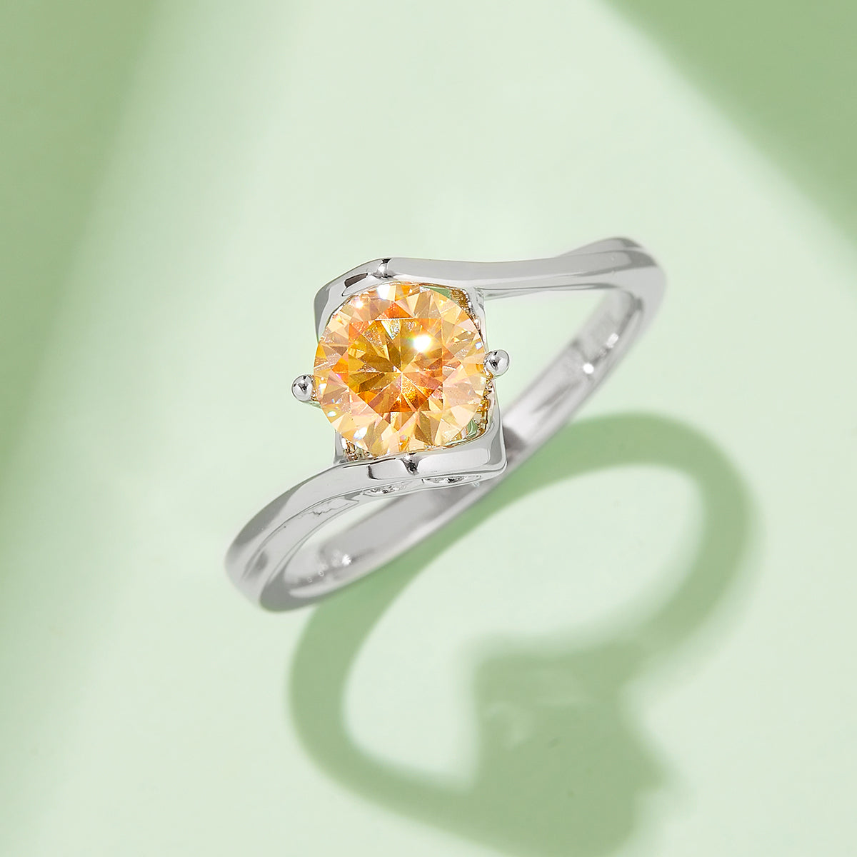 Classic Twisted Arm Angel’s Kiss Moissanite Ring, S925 Silver Platinum-Plated, 1CT D Color