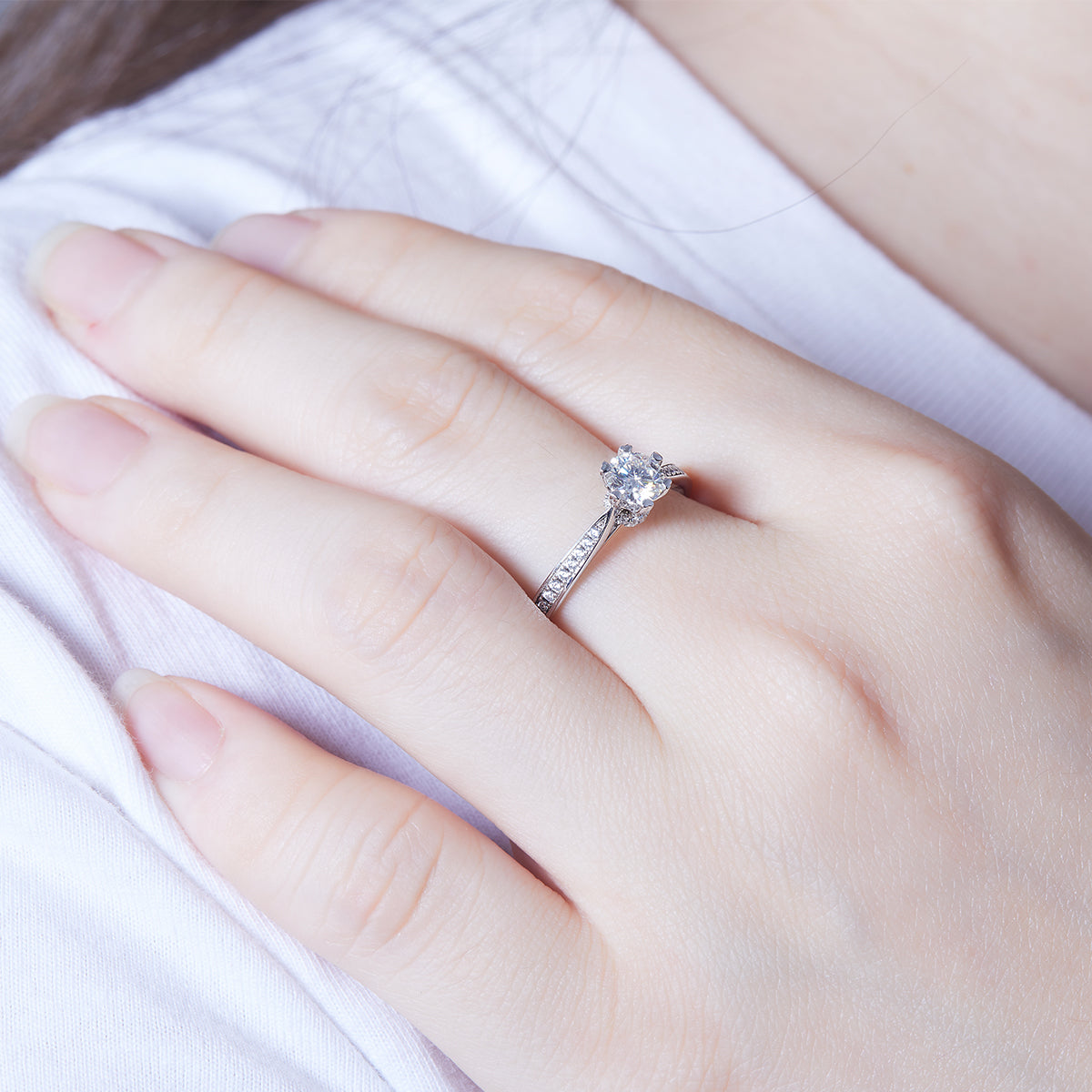 Micro-Pavé Spinning Fortune Ring, S925 Silver, Platinum-Plated, D Color Moissanite, 0.50CT