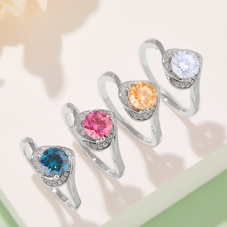 Blooming Heart Moissanite Ring, S925 Silver with Platinum Plating, 1CT D Color