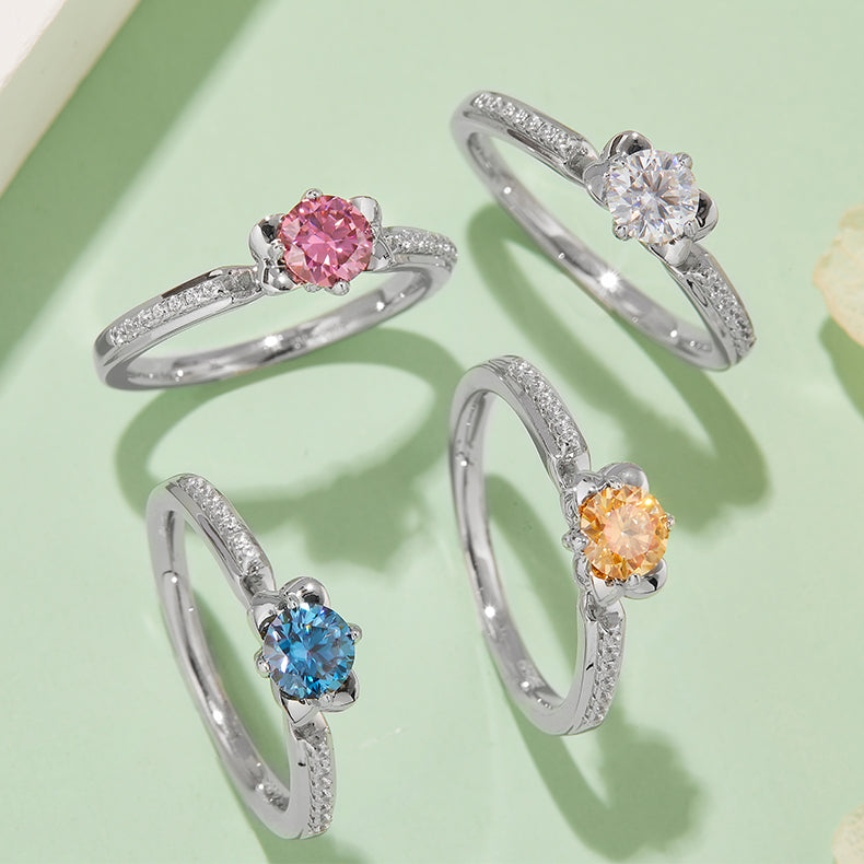 Half-Carat Moissanite Ring for Women, S925 Silver, Platinum Plated, D Color
