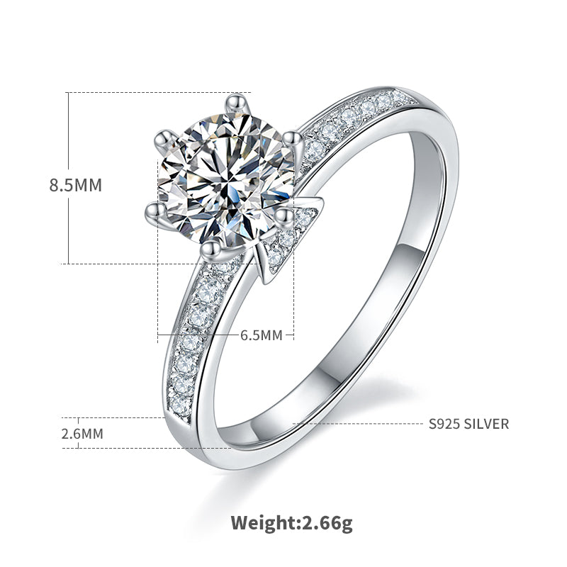 Classic Tapered Moissanite Ring, S925 Silver Platinum-Plated, 1CT D Color