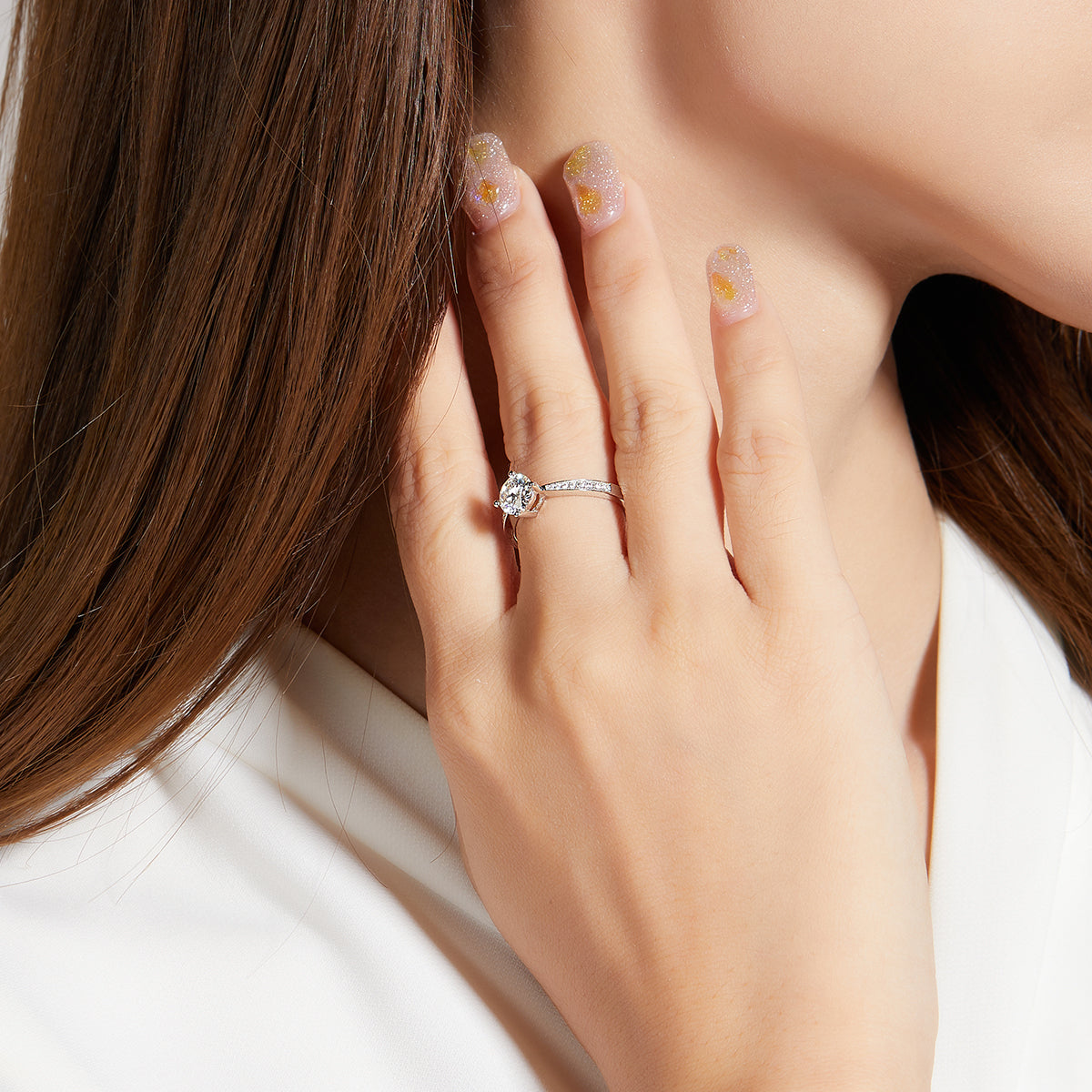 Classic Four-Prong Moissanite Ring, S925 Silver Platinum-Plated, 1CT D Color
