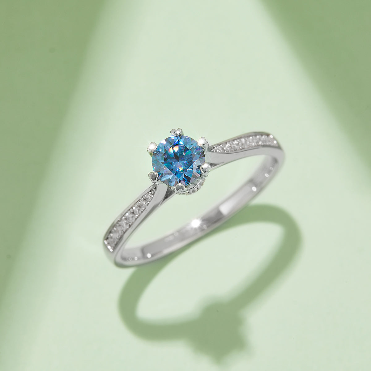 Micro-Pavé Spinning Fortune Ring, S925 Silver, Platinum-Plated, D Color Moissanite, 0.50CT