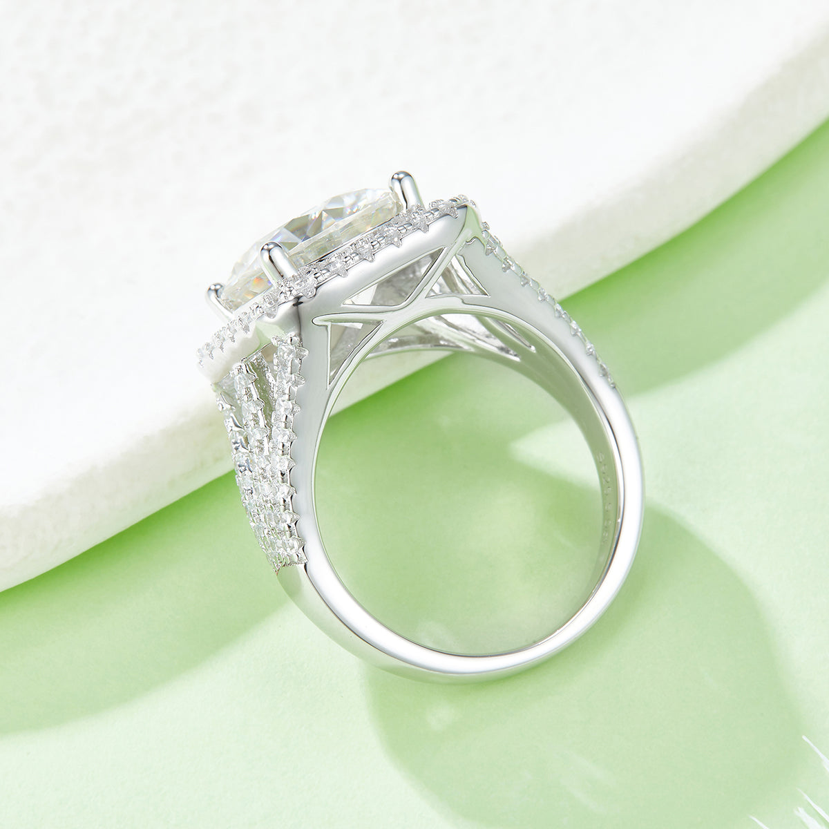 Classic Emerald Cut Moissanite Ring, S925 Silver Platinum Plated, 5CT D Color