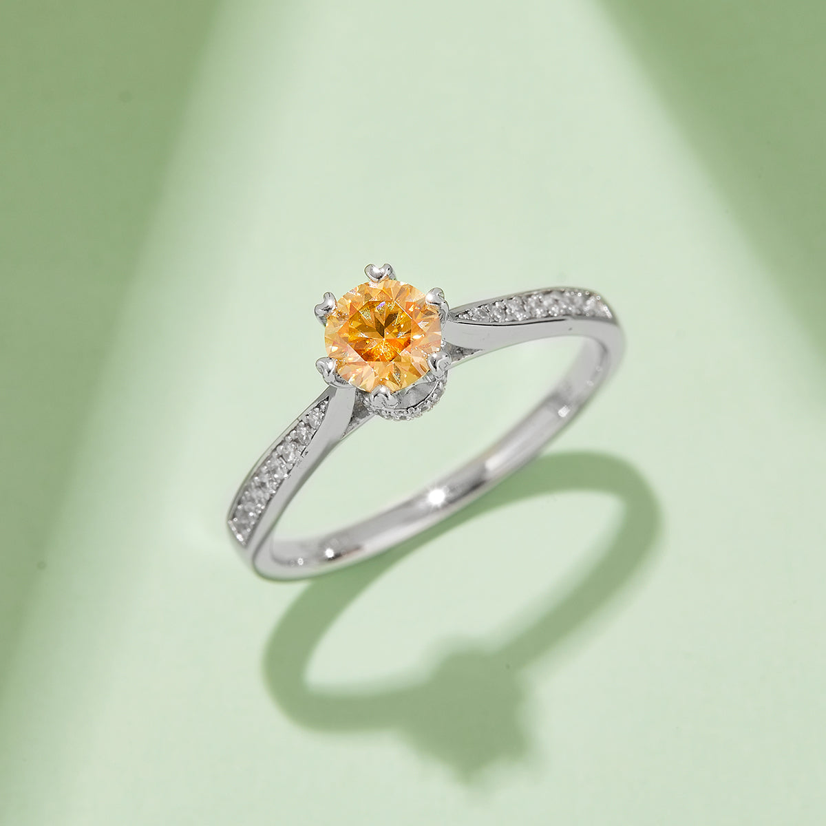 Micro-Pavé Spinning Fortune Ring, S925 Silver, Platinum-Plated, D Color Moissanite, 0.50CT