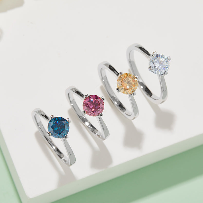 Classic 4-Prong Moissanite Ring, S925 Silver with Platinum Plating, 1 CT D Color