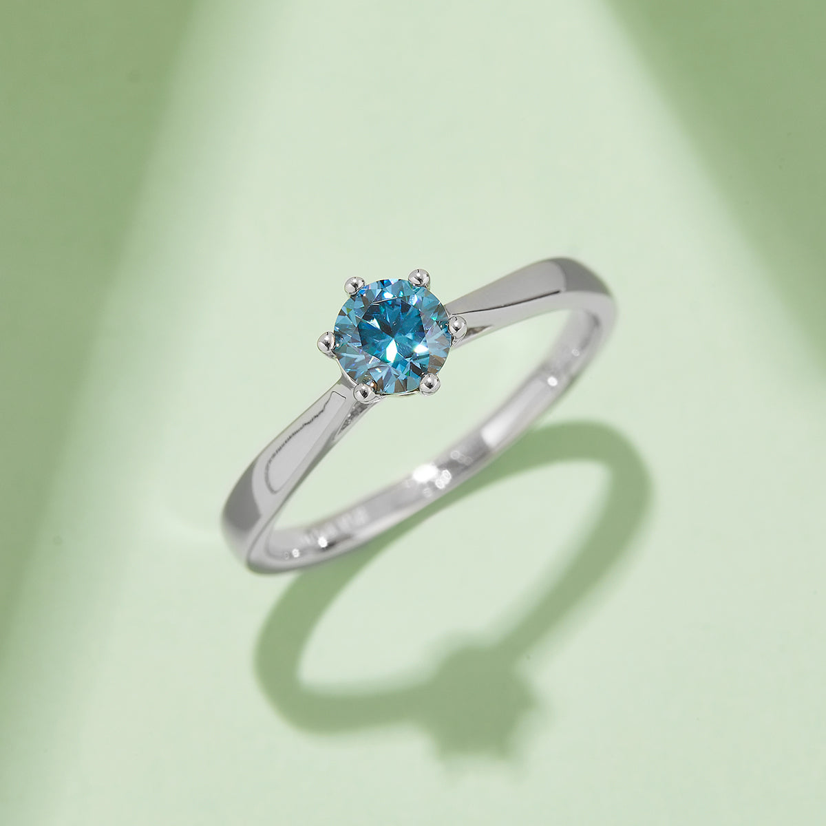 Classic Six-Prong Solitaire Moissanite Ring, S925 Silver Platinum-Plated, 0.50CT D Color
