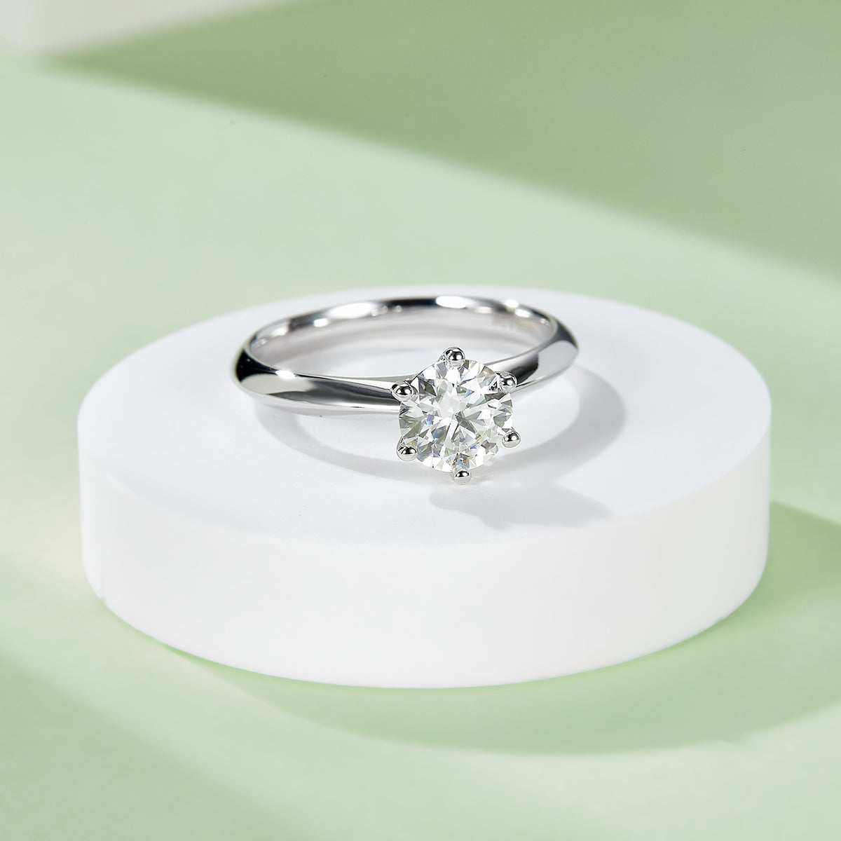 Classic Six-Prong T Style Solitaire Moissanite Ring, S925 Platinum-Plated, 1CT D Color