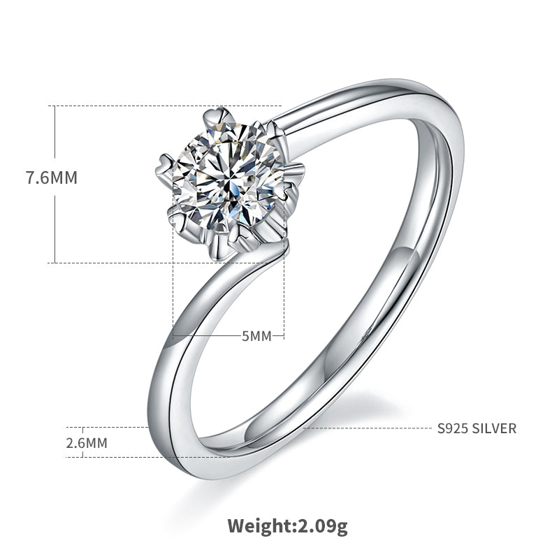 Classic Snowflake Twist Moissanite Ring, S925 Silver Platinum Plated, 0.50CT D Color