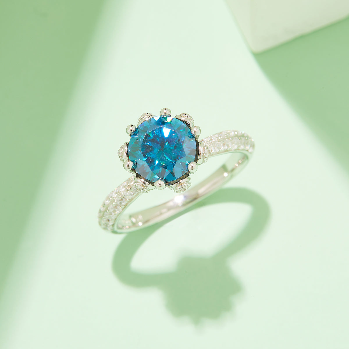 Floral Halo Moissanite Ring, S925 Silver with Platinum Plating, 2.0CT D Color