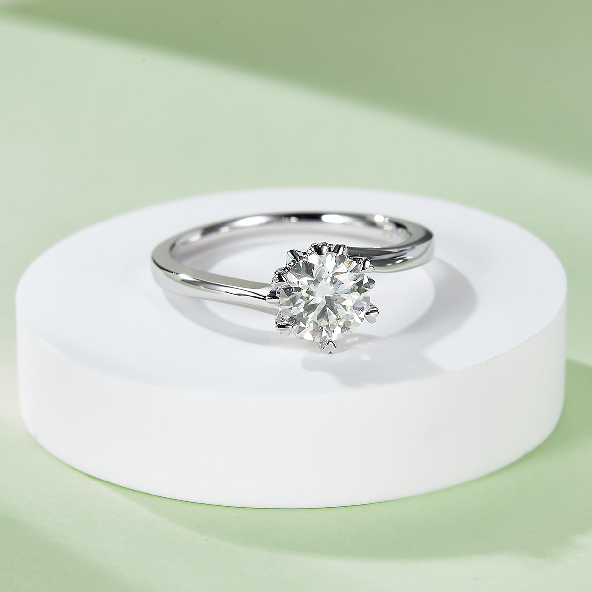 Classic Snowflake Twist Moissanite Ring, S925 Silver Platinum Plated, 1CT D Color