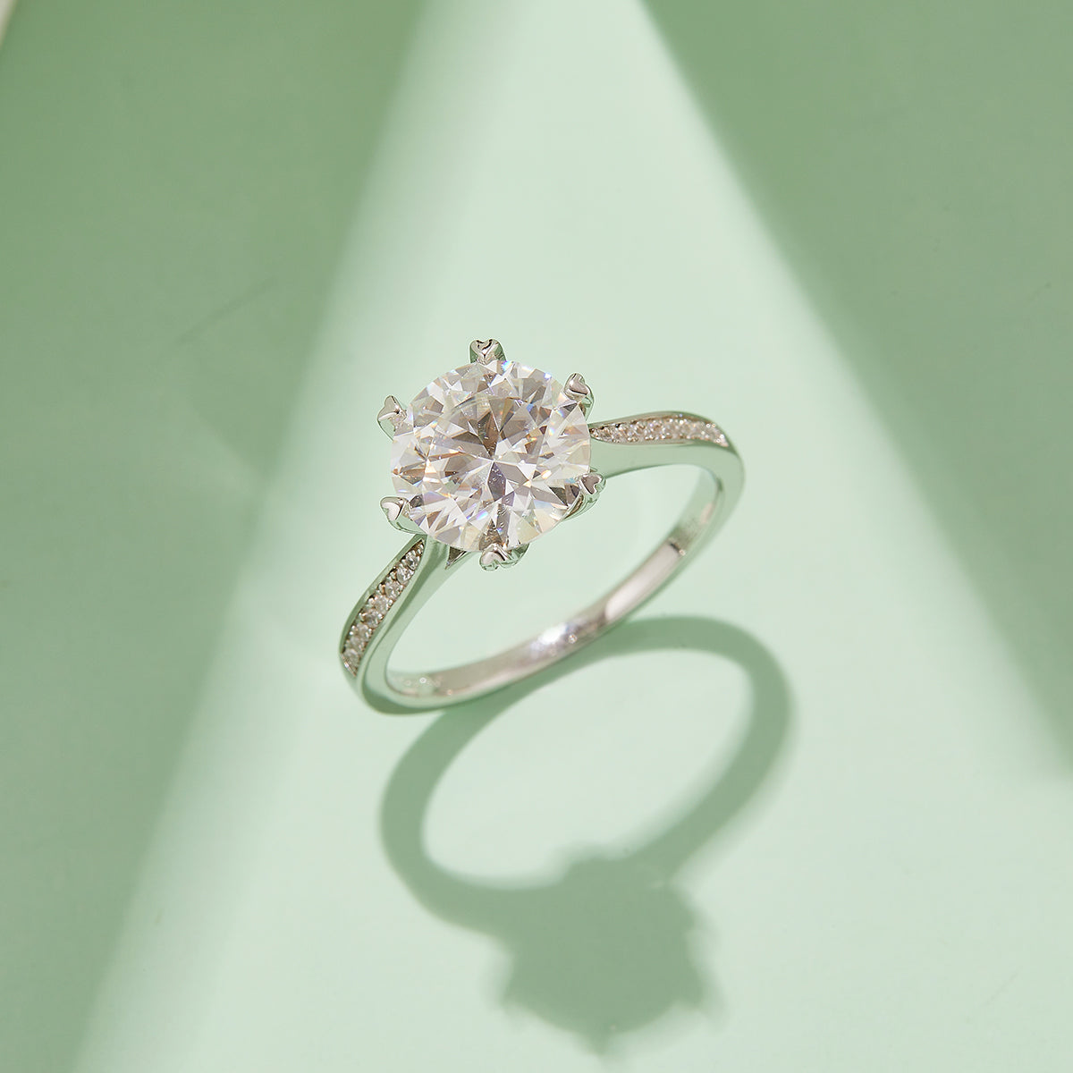 Fortune Spinner Moissanite Ring, S925 Silver Platinum Plated, 3.0CT D Color