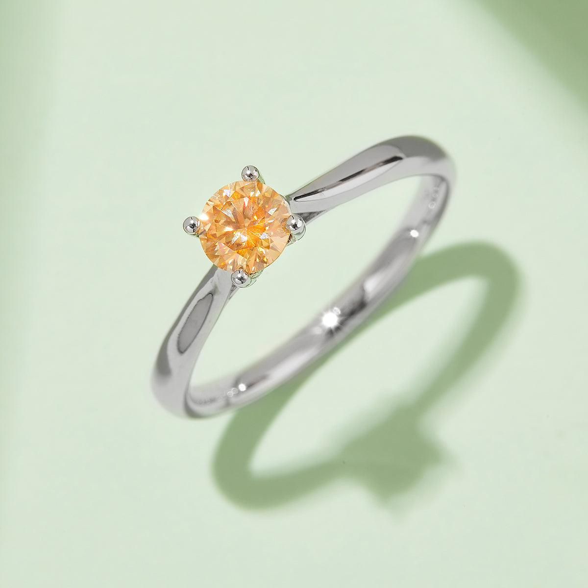 Four-Prong Solitaire Moissanite Ring, S925 Silver Platinum Plated, 0.50CT D Color