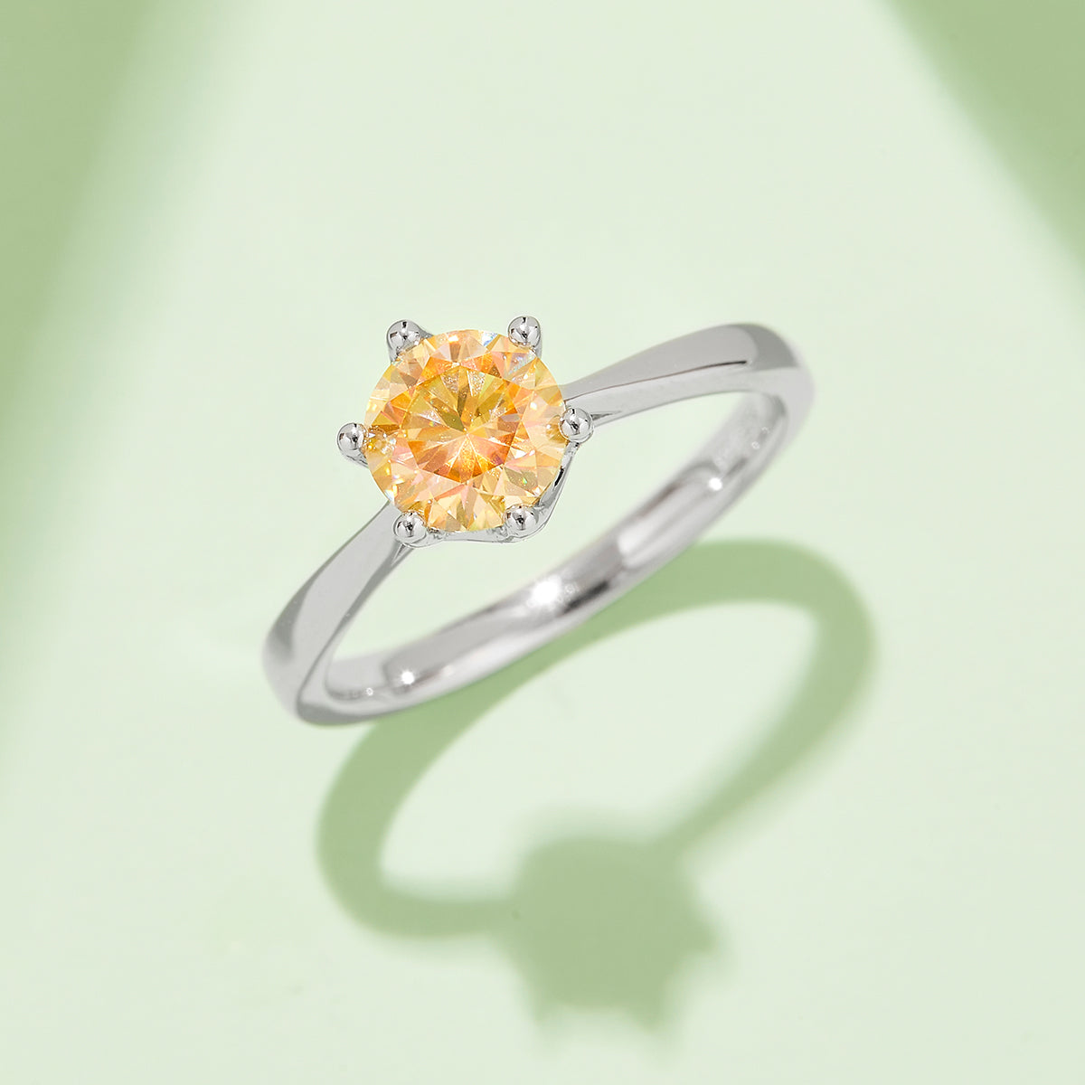 Classic Six-Prong Moissanite Ring, S925 Silver with Platinum Plating, 1CT D Color