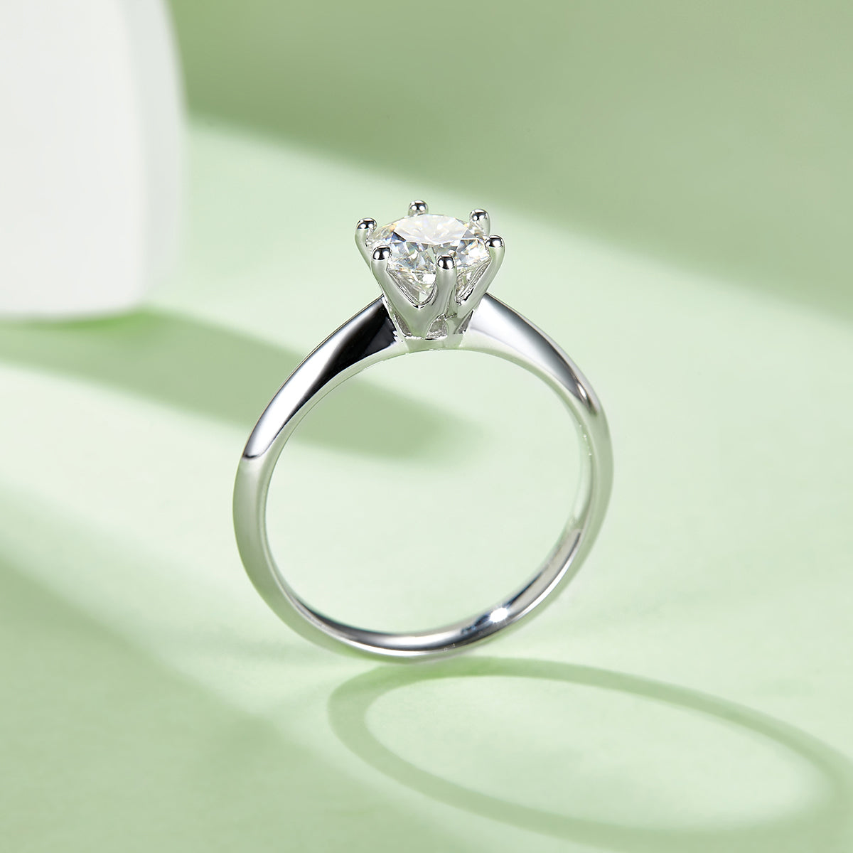 Classic Six-Prong T Style Solitaire Moissanite Ring, S925 Platinum-Plated, 1CT D Color