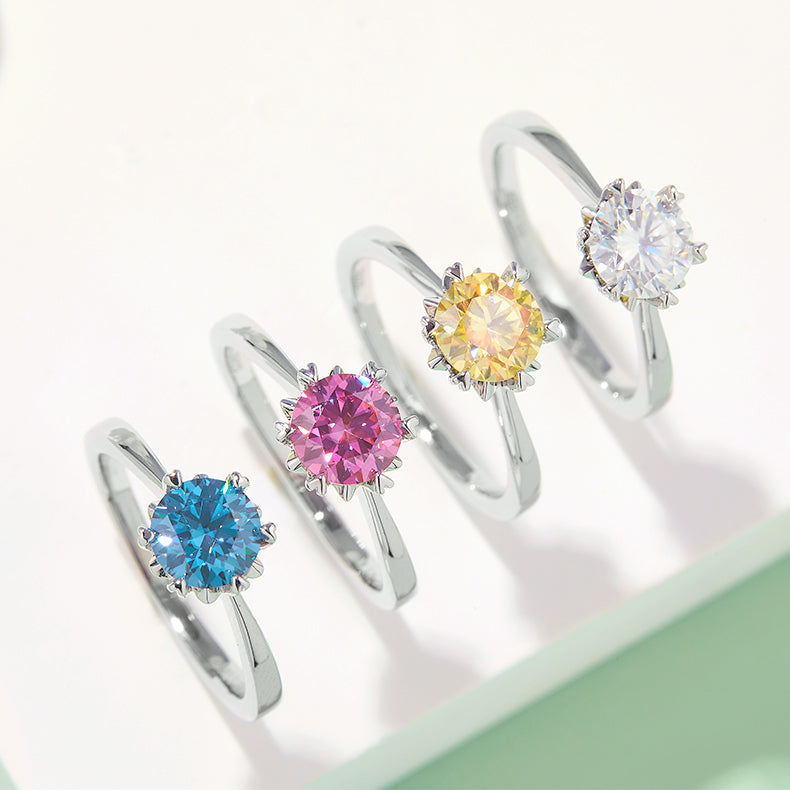 Classic Straight Arm Snowflake Moissanite Ring, S925 Silver with Platinum Plating, 1CT D Color