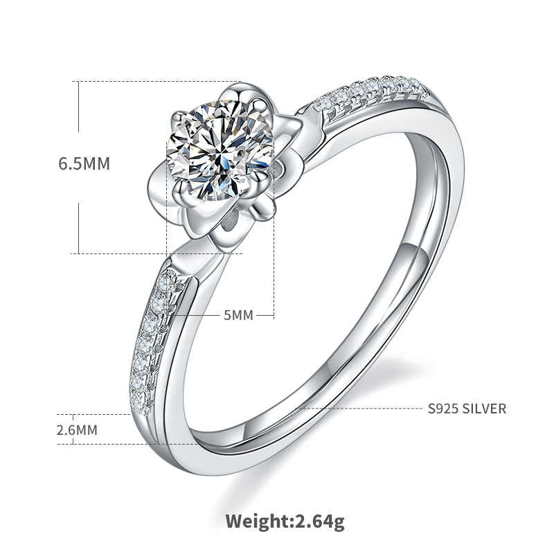 Half-Carat Moissanite Ring for Women, S925 Silver, Platinum Plated, D Color