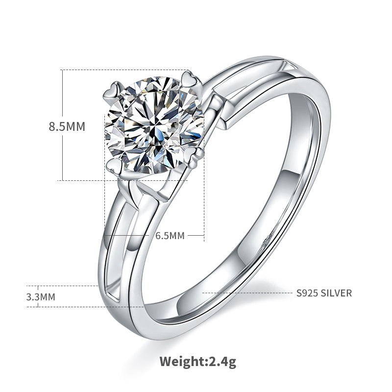 Minimalist Twist Moissanite Ring, S925 Silver Platinum Plated, 1CT D Color