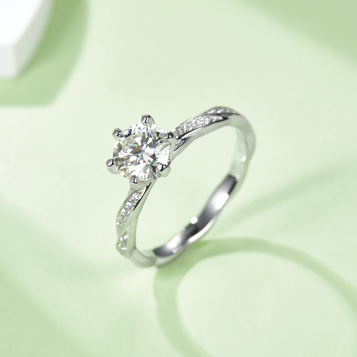 Graceful Twist Moissanite Ring, S925 Silver Platinum-Plated, 1CT D Color