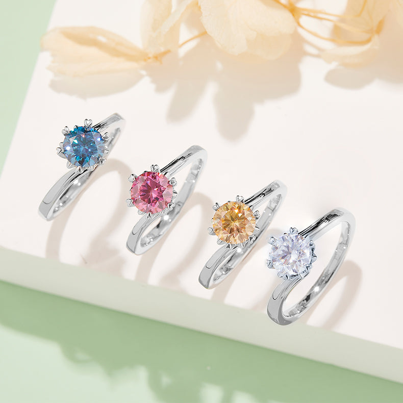 Classic Snowflake Twist Moissanite Ring, S925 Silver Platinum Plated, 1CT D Color