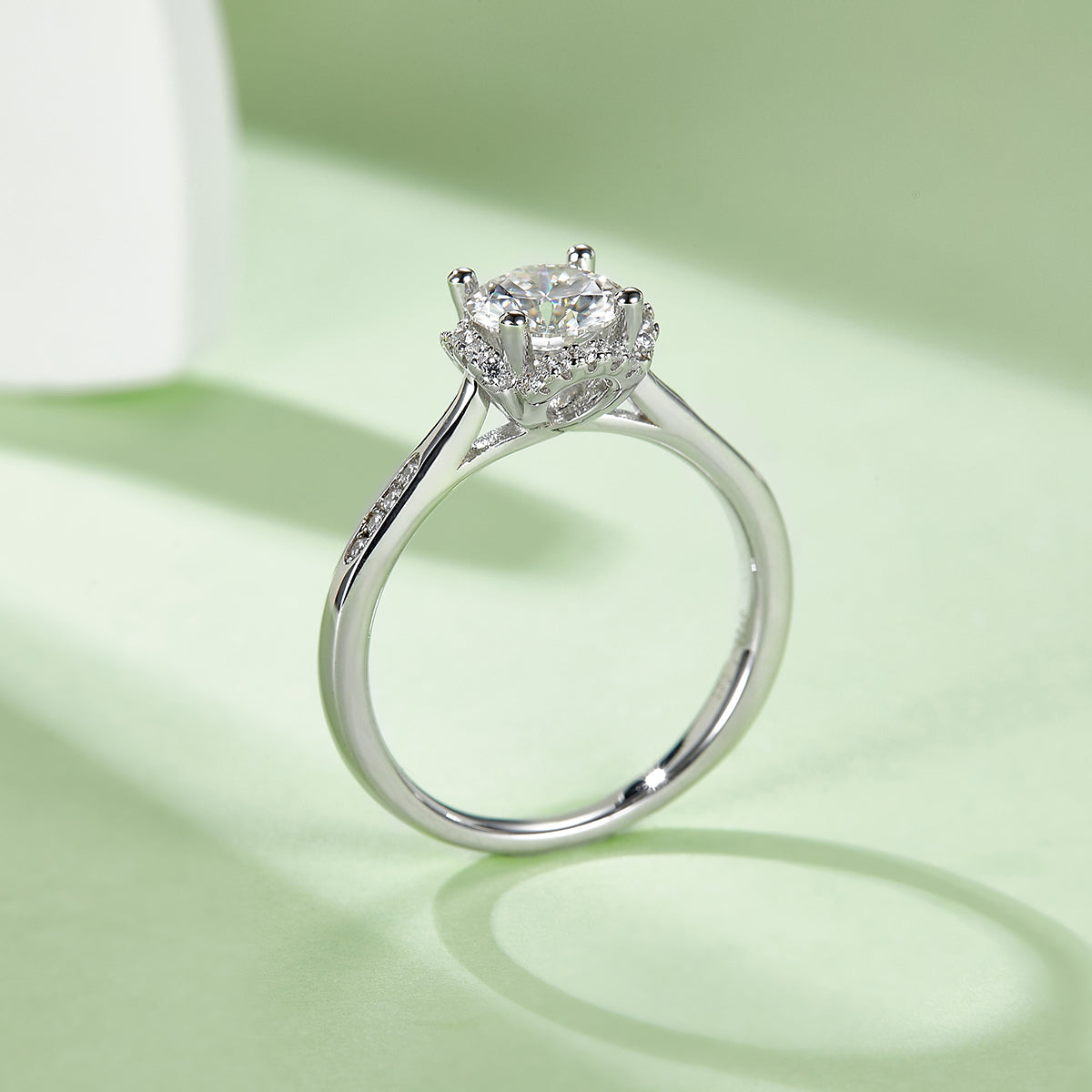 Floral Pave Moissanite Ring, S925 Silver with Platinum Plating, 1CT D Color