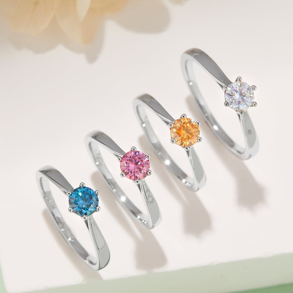 Classic Six-Prong Solitaire Moissanite Ring, S925 Silver Platinum-Plated, 0.50CT D Color