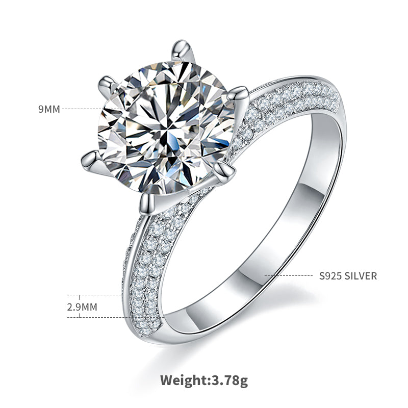Half the Empire Moissanite Ring, S925 Silver with Platinum Plating, 3.0CT D Color