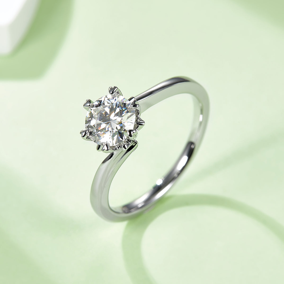 Classic Snowflake Twist Moissanite Ring, S925 Silver Platinum Plated, 1CT D Color