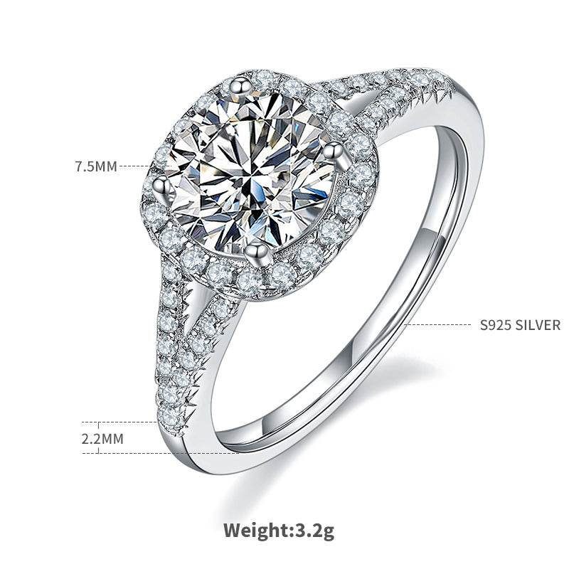 Double Arm Princess Moissanite Ring, S925 Silver Platinum-Plated, 1.5CT D Color