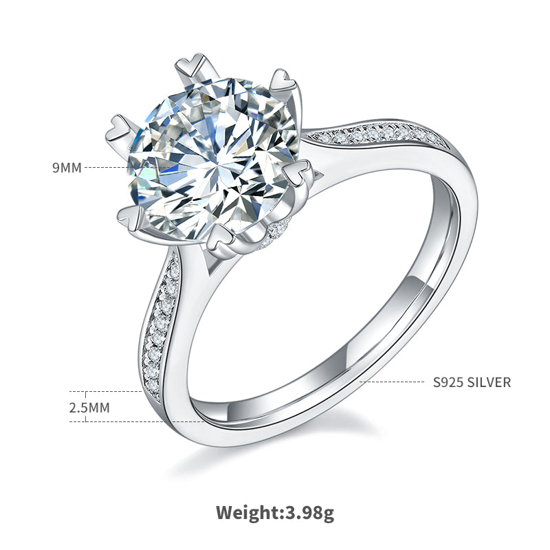Fortune Spinner Moissanite Ring, S925 Silver Platinum Plated, 3.0CT D Color
