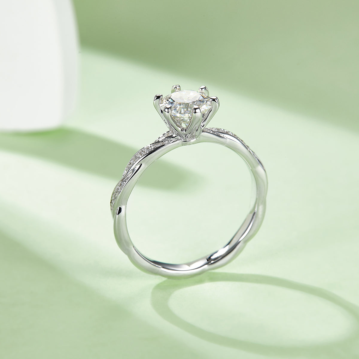 Graceful Twist Moissanite Ring, S925 Silver Platinum-Plated, 1CT D Color