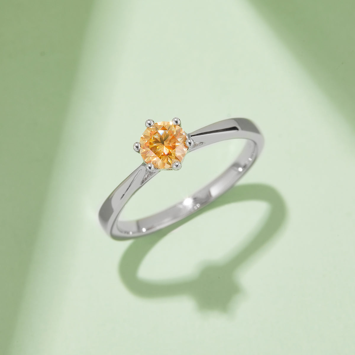 Classic Six-Prong Solitaire Moissanite Ring, S925 Silver Platinum-Plated, 0.50CT D Color