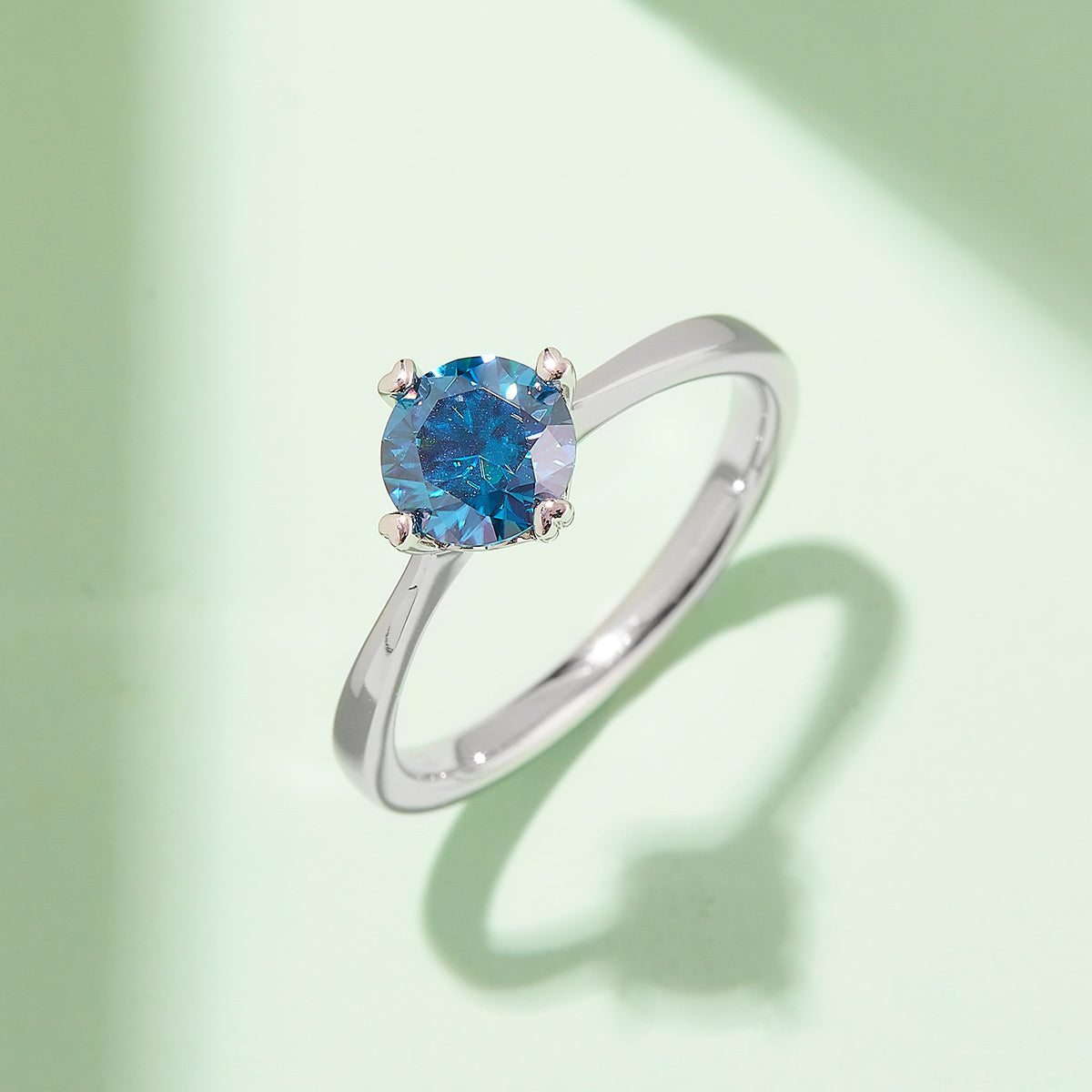 Classic 4-Prong Moissanite Ring, S925 Silver with Platinum Plating, 1 CT D Color