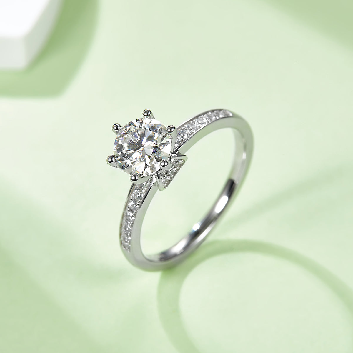 Classic Tapered Moissanite Ring, S925 Silver Platinum-Plated, 1CT D Color