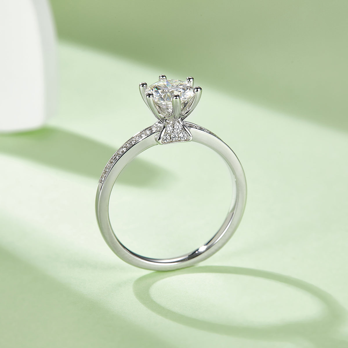 Classic Tapered Moissanite Ring, S925 Silver Platinum-Plated, 1CT D Color
