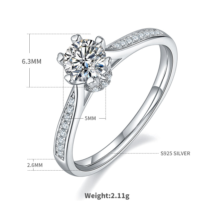 Micro-Pavé Spinning Fortune Ring, S925 Silver, Platinum-Plated, D Color Moissanite, 0.50CT