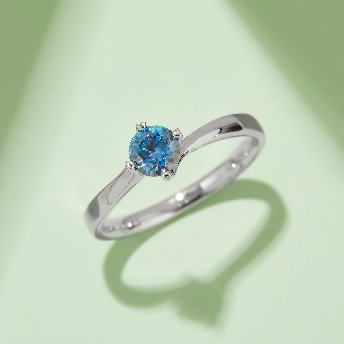 Four-Prong Twist Moissanite Ring, S925 Silver Platinum-Plated, 0.50CT, D Color