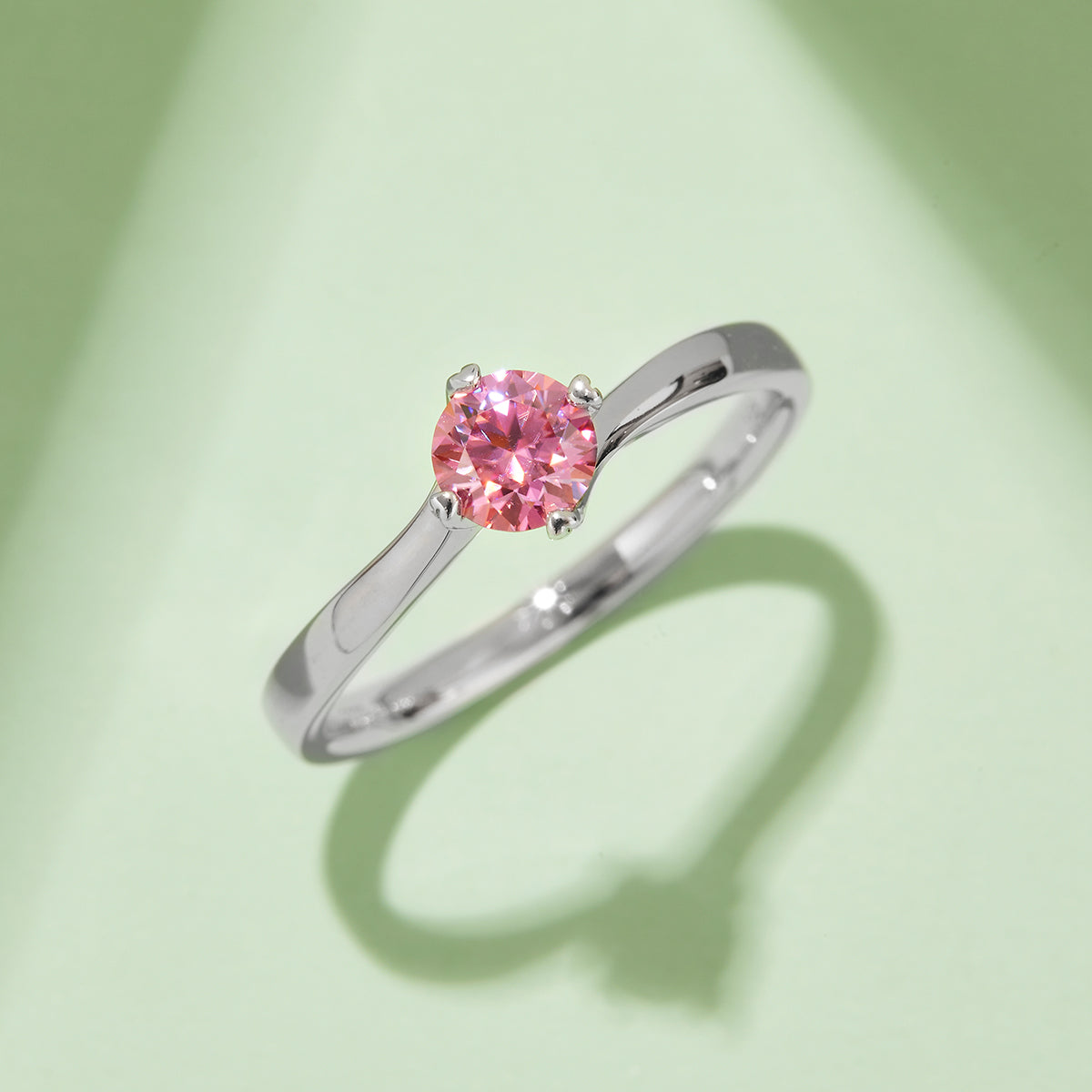 Four-Prong Twist Moissanite Ring, S925 Silver Platinum-Plated, 0.50CT, D Color