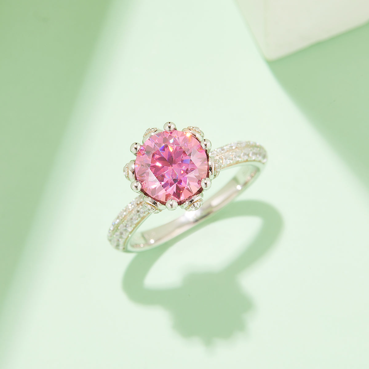 Floral Halo Moissanite Ring, S925 Silver with Platinum Plating, 2.0CT D Color