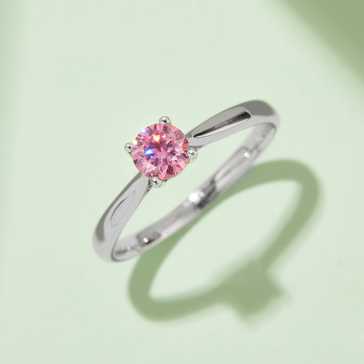 Four-Prong Solitaire Moissanite Ring, S925 Silver Platinum Plated, 0.50CT D Color