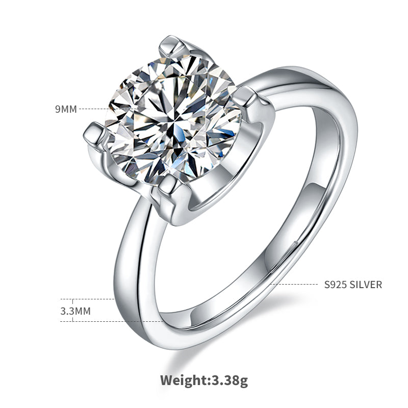 Classic Bull Head Moissanite Ring, S925 Silver Platinum Plated, 3.0CT D Color