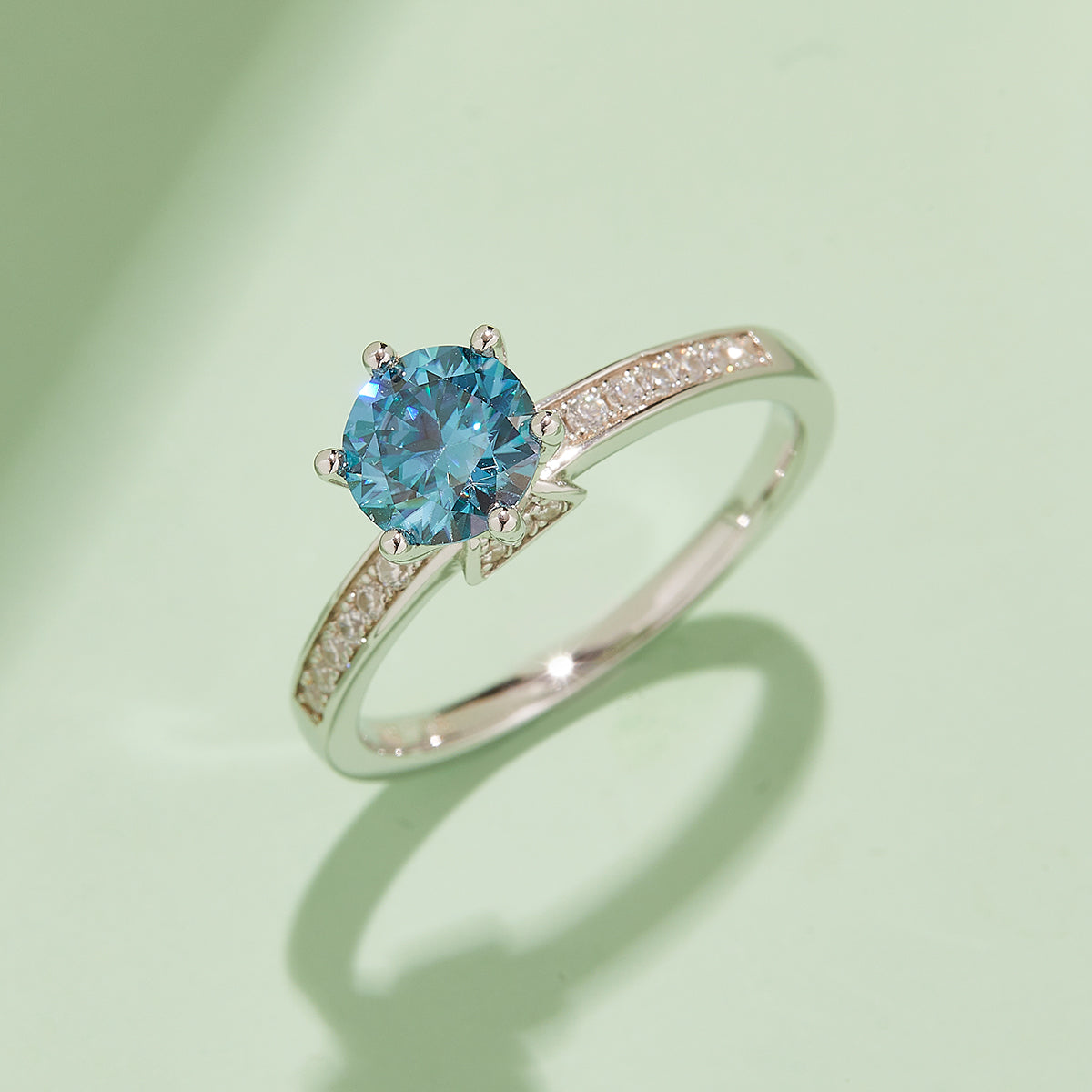 Classic Tapered Moissanite Ring, S925 Silver Platinum-Plated, 1CT D Color