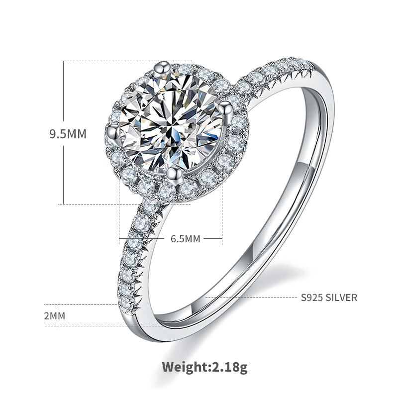 Classic Round Solitaire Moissanite Ring, S925 Silver With Platinum Plated, 1CT D Color