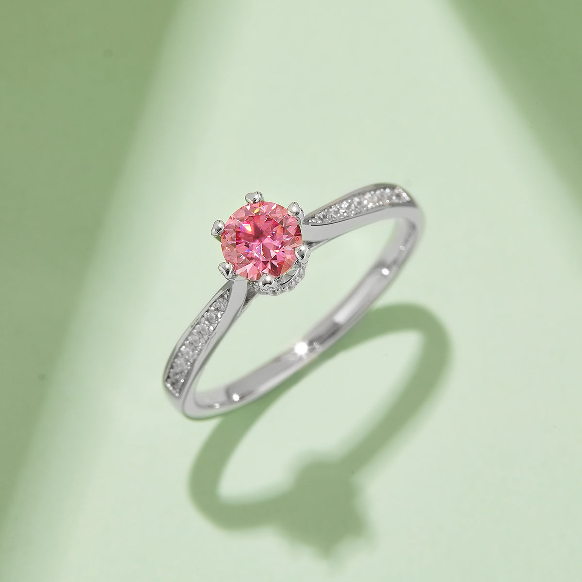 Micro-Pavé Spinning Fortune Ring, S925 Silver, Platinum-Plated, D Color Moissanite, 0.50CT