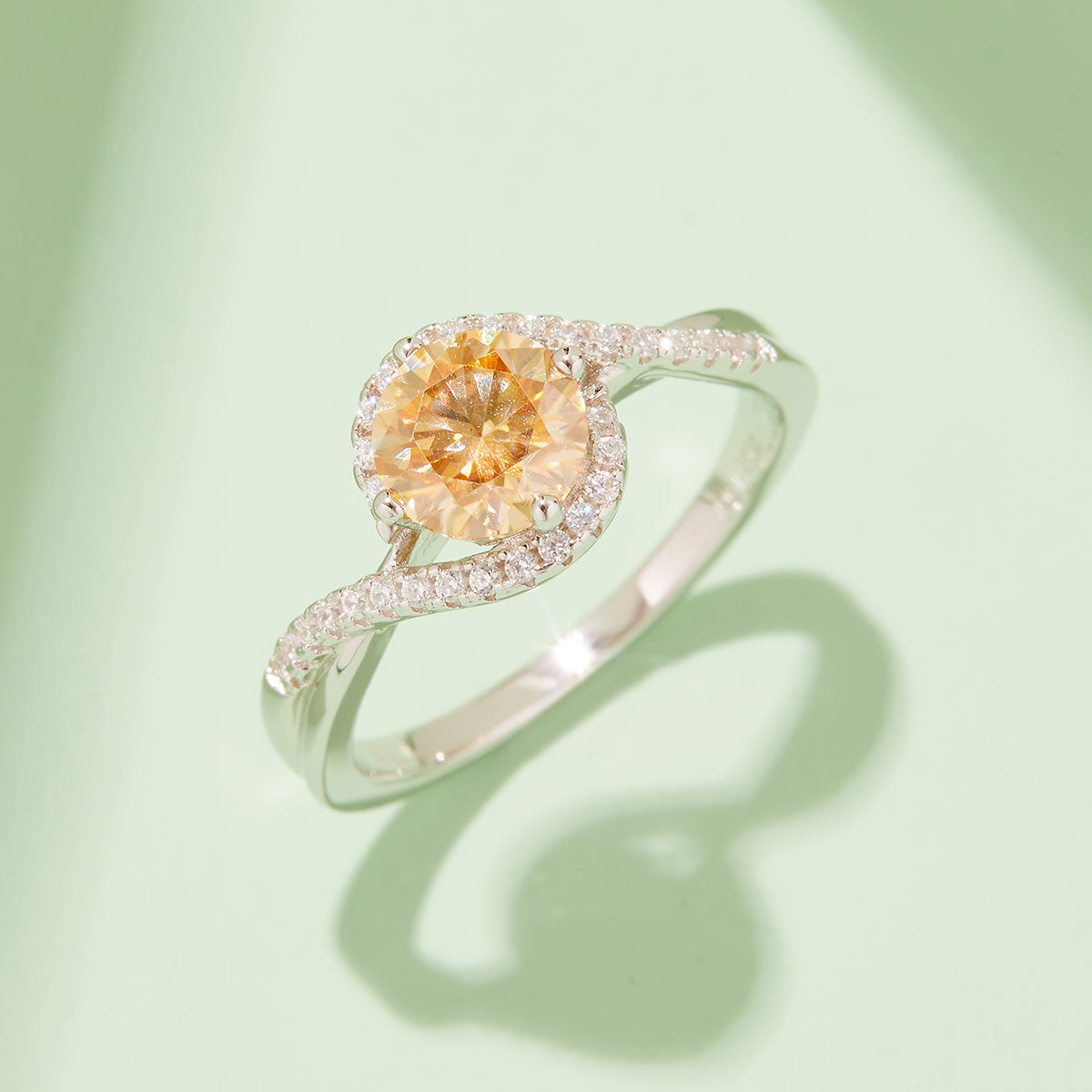 Angel Eye Moissanite Ring, S925 Silver Platinum-Plated, 1CT D Color